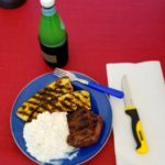 Another great camp meal.  Sirloin steak, grilled zucchini, and cottage cheese.